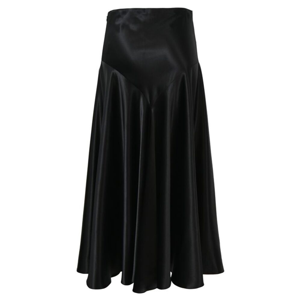 Co High-Waisted Midi Flared Skirt in Black Silk - Picture 3 of 4